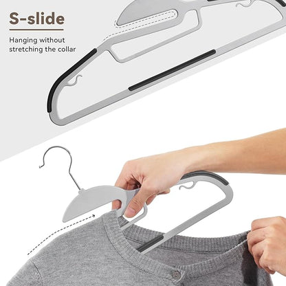 Plastic Hangers Pack of 50, Heavy-Duty Non-Slip Clothes Hangers Space Saving with 360° Swivel Hook Grey/Silver