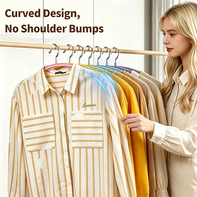 14 Pack Clothes Hangers, Curved No Shoulder Bump Sweater Hangers, Multi-Color Non-Slip Space Saving Heavy Duty Metal Hangers for Closet, Shirts, Pants, Coats, Jackets & Suits