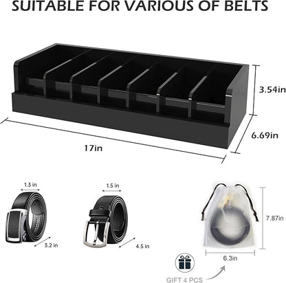Belt Organizer for Drawer - Bamboo Belt Storage Organizer | Belt Rack for Closet Wall Mount Men Women Tie Sock Bra Scarf Ribbon (Black, 7 Grids)