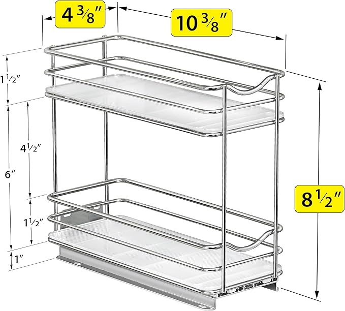 LYNK PROFESSIONAL® Pull Out Spice Organization for Cabinets - 4-3/8 inch Wide – Spice Rack for Inside Cabinets, Slide Out Spice Rack Organizer for cabinet – Pull Out Spice Rack, Sliding 2 Tier Chrome