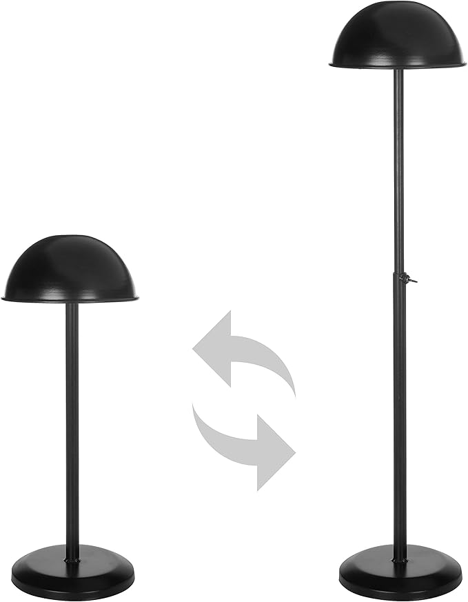 MyGift 2 Pcs Hat Stand with Adjustable Height, Cowboy Hat Rack Holder, Freestanding Baseball Cap Display, Wig Helmet Fedora Organizer, Black Metal Dome Shape