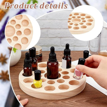 AHANDMAKER 22 Slots Small Essential Oil Bottle Holder, Wood Round Storage Display Rack Tabletop Essential Oil Bottles Wooden Storage Display Stand for Home Salon