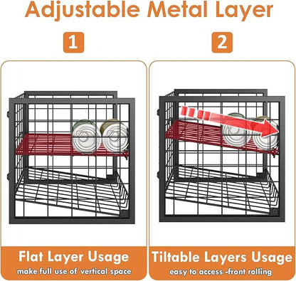 X-cosrack 2 Packs Stackable Can Rack Organizer for Pantry, 2-Tier Sturdy Adjustable Pantry Can Storage Organizer for Canned Food Can Goods, Kitchen Can Dispenser Holder for Soda Drinks Snack, Black