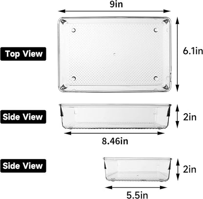 5 Pack Clear Plastic Drawer Organizer Tray Cutlery Utensil Makeups Drawer Silverware Organizers 6" X 9"