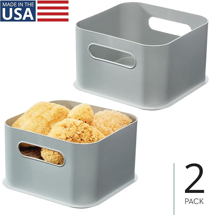 InterDesign iDesign Storage Bins with Handles - Organize Kitchen, Bathroom, or Home Office - Set of 2 - Gray