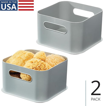 InterDesign iDesign Storage Bins with Handles - Organize Kitchen, Bathroom, or Home Office - Set of 2 - Gray