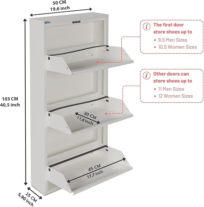 CEHA 3 Tier Metal Shoe Cabinet with Cover, Durable Shoe Storage Organizer for Entryway, Space Saving Shoe Shelf Closet, 5.91" x 40.6" x 19.68", White