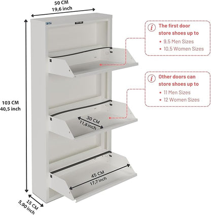 CEHA 3 Tier Metal Shoe Cabinet with Cover, Durable Shoe Storage Organizer for Entryway, Space Saving Shoe Shelf Closet, 5.91" x 40.6" x 19.68", White