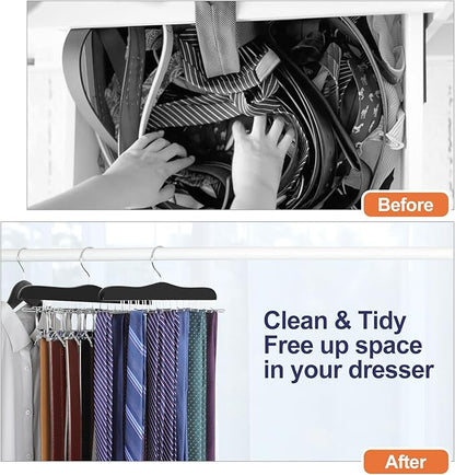 TOPIA HANGER Tie Rack Hanger for Closet 2 Packs, Wooden Tie Organizer for Men with 24 Folding Hooks, Space Saving Necktie Holder for Storage and Display Bra, Tank Top, Camisole (Black) - CT14B-2