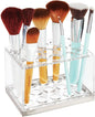 mDesign Plastic Makeup Brush Storage Organizer with 15 Slots for Bathroom Countertop, Vanity to Hold Eye/Lip Pencils, Lip Gloss, Liners, Lipstick - Clear/Brushed