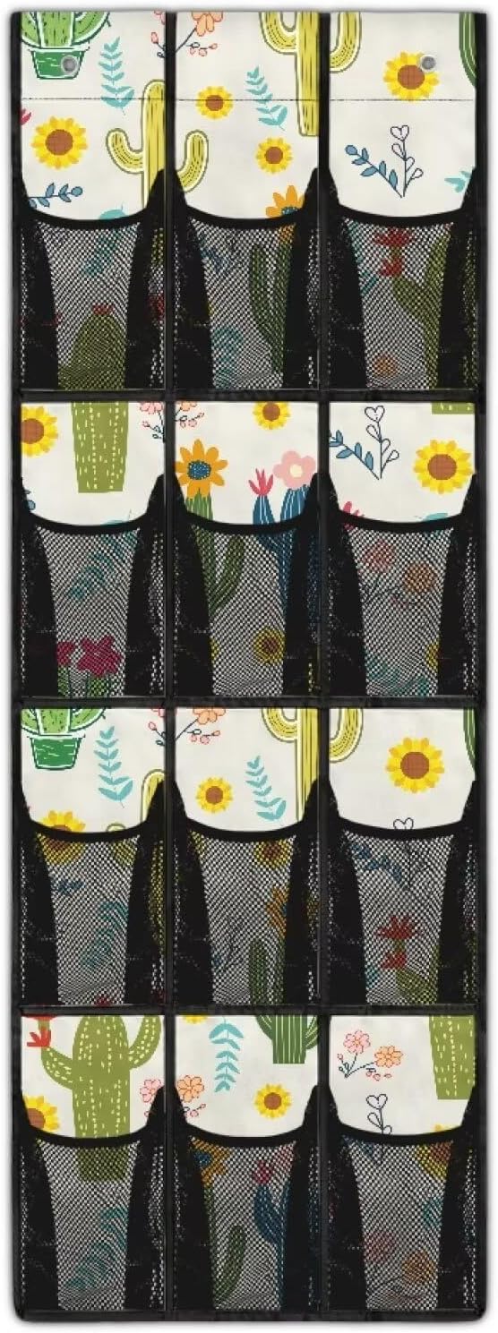Over The Door Organizer, Cactus 4 Shelf Hanging Storage Organizer with 12 Clear Mesh Shoe Organizer Door Hanger Closet Hanging Rack for Shoes for for Apartments Dorms