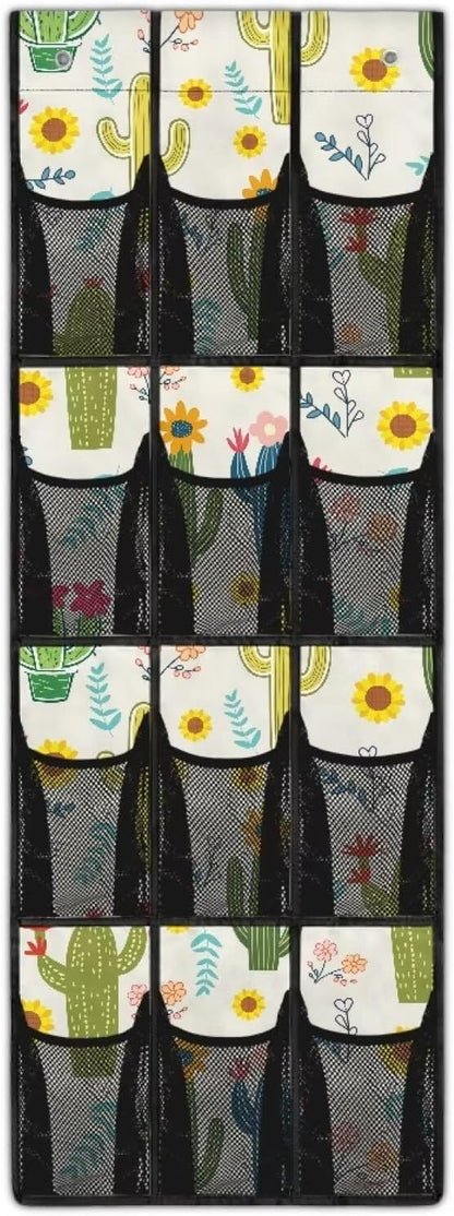Over The Door Organizer, Cactus 4 Shelf Hanging Storage Organizer with 12 Clear Mesh Shoe Organizer Door Hanger Closet Hanging Rack for Shoes for for Apartments Dorms