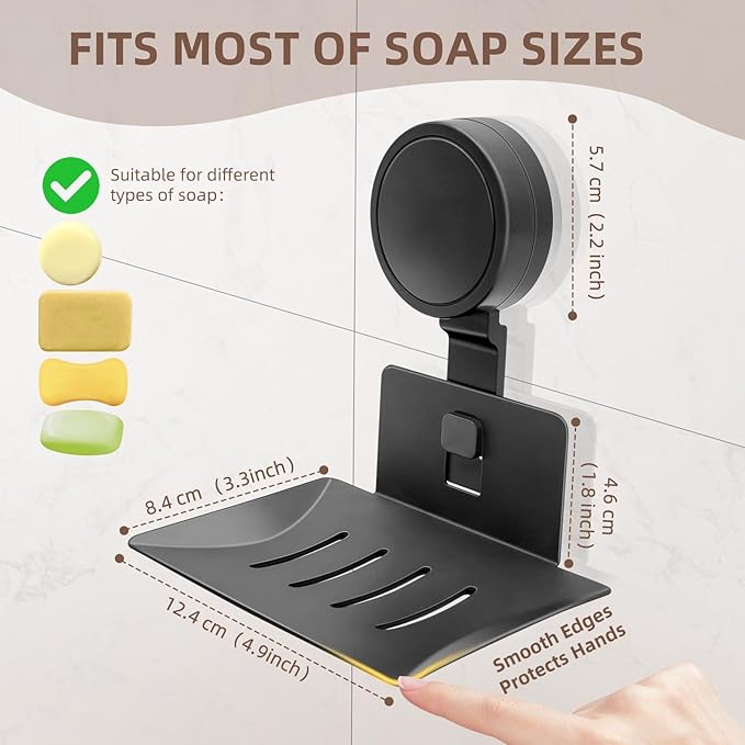 Suction Cup Soap Dish for Shower (1 Pack) - Shower Bar Soap Holder Wall-Mounted - Self-Draining Soap Tray Soap Container - Stainless Steel Shampoo Bar Holder Sponge Holder for Bathroom