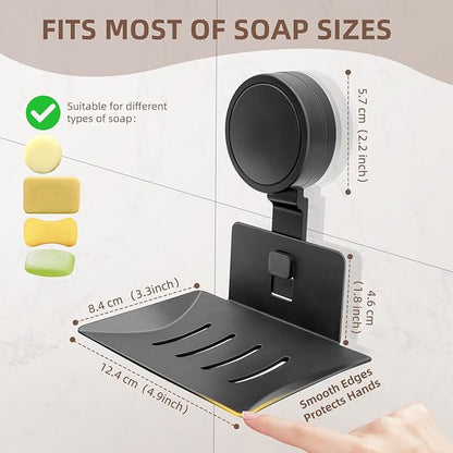 Suction Cup Soap Dish for Shower (1 Pack) - Shower Bar Soap Holder Wall-Mounted - Self-Draining Soap Tray Soap Container - Stainless Steel Shampoo Bar Holder Sponge Holder for Bathroom