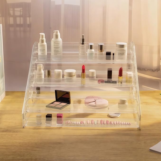 Nail Polish Organizer 84 Bottles of 7 Layers Sunglass Acrylic Display Rack Eyeglasses Storage Essential Oils Holder Makeup No Tool Needed Assembly, Clear (2 Pack)