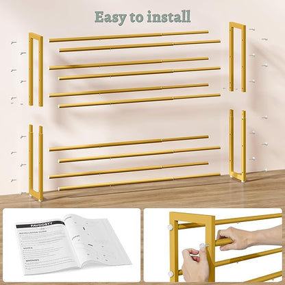 FAVOOSTY 5-Tier Expandable Shoe Rack, Adjustable Shoe Shelf Storage Organizer Space Saving Metal Free Standing Shoe Rack for Entryway Closet Doorway, Silver Grey (Gold, 5 Tier)