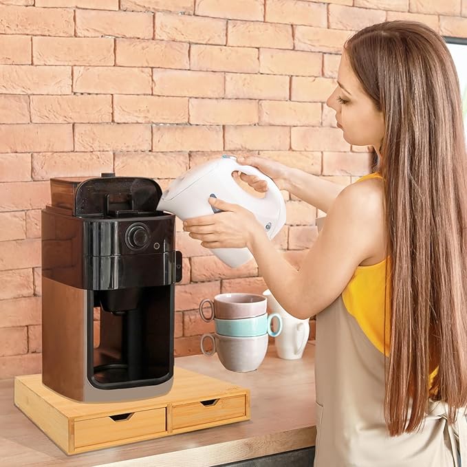 HTB K Cup Coffee Pod Holder, Drawer Type K Cup Organizer Storage, Compatible with K-Cup Pods, Space-Saving Coffee Capsule Drawer- Bamboo Double Drawer Holds Up 30 Cups