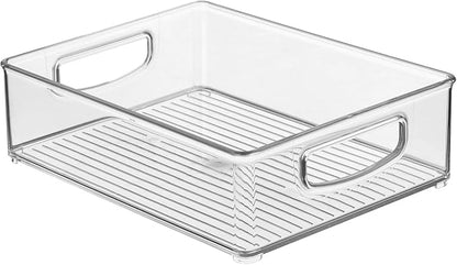 iDesign Plastic Stackable Pantry Bin - Organizer Bin with Handles for Cabinets or Fridge - Set of 2 - Clear