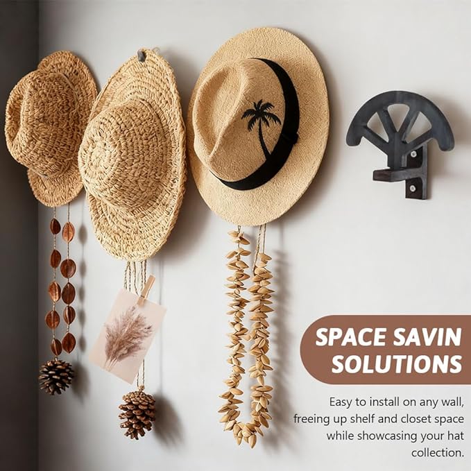 2 PCS Cowboy Hat Rack Holder, 3-Speed Adjustable Western Hat-Display,Wooden Cowboy Hat-Wall Mount Stand for Wall Can Keeps Original Shape of Hats,for Storage Fedoras Hats