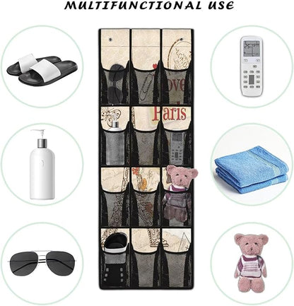 Paris Tower Behind Door Organizer 12 Pockets Over The Door Shoe Organizer for Closet Easy to Install Shoe Holder Hanger Office