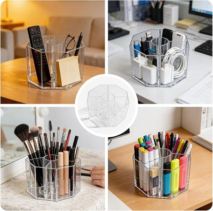 Acrylic Makeup Brush Holder, 360°Rotating Makeup Brush Organizer with 5 Grids, Clear Makeup Holder for Courtup, Bathroom Vanity Desktop Organizer (Rhombus)