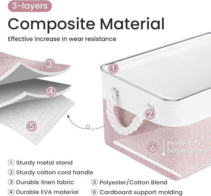 Storage Baskets for Shelves 13.8x9.8x6.7 Inch, Foldable Fabric Storage Bins with Handles, Small Storage Baskets for Organizing Closet, Office, Home Organization (1-Pack, White&Pink)