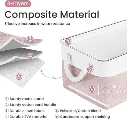 Storage Baskets for Shelves 13.8x9.8x6.7 Inch, Foldable Fabric Storage Bins with Handles, Small Storage Baskets for Organizing Closet, Office, Home Organization (1-Pack, White&Pink)
