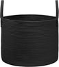 JMvicyroam 115L Extra Large Blanket Basket for Living Room - Woven Cotton Rope Laundry Hamper with Reinforced Handles - Storage Bin for Pillows, Comforters & Toys - Machine Washable,Black