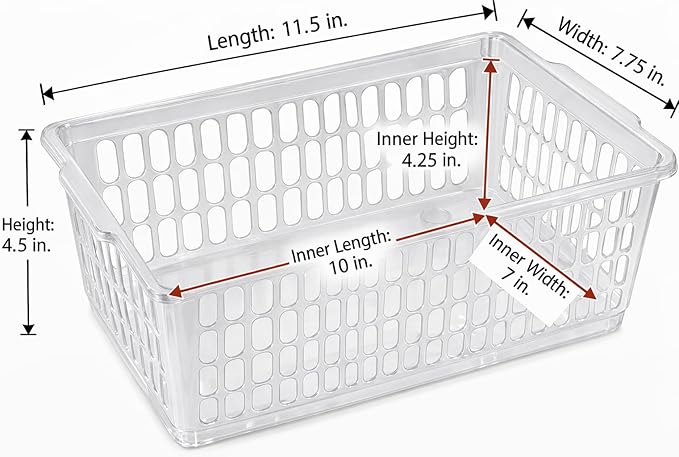 YBM HOME Plastic Perforated Storage Basket Bin Office Drawer, Shelf Desktop Countertop Tray Organizer 32-1188 (12, clear)