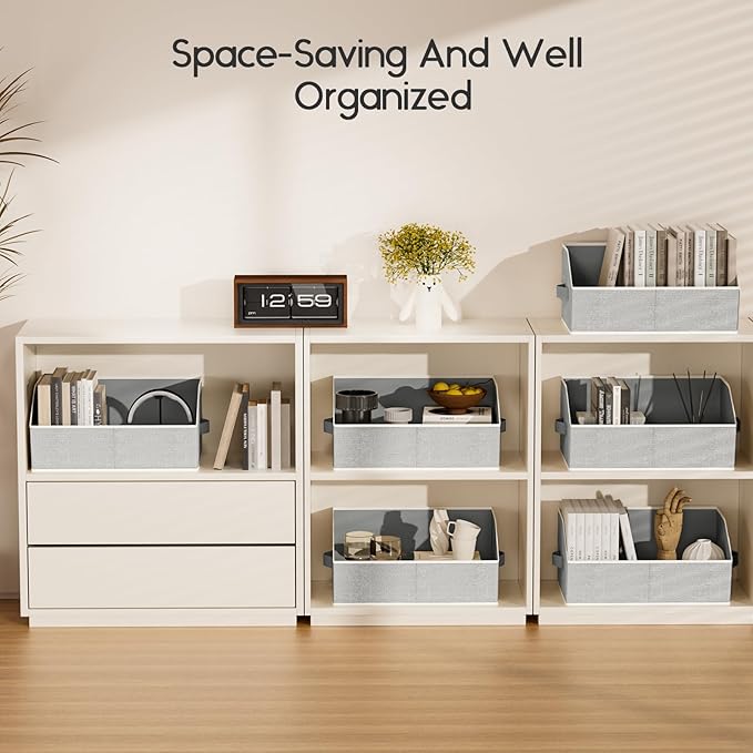 Homsorout Large Closet Organizers and Storage Bins - 8 Pack Trapezoid Storage Baskets for Shelves, Foldable Fabric Baskets with Handles Ideal for Closet, Basket, Wardrobe and Shelf Storage, Light Grey