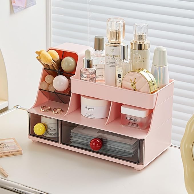 Makeup Organizer with Drawers for Vanity,Bathroom Countertop Organizer with Brushes Holder,Skincare Storage Organizer,Perfect Cosmetic Display Case for Your Beauty Essential
