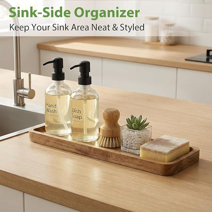 Wooden Bathroom Vanity Tray, 11.8" Decorative Wood Trays for Home Kitchen, Acacia Wood