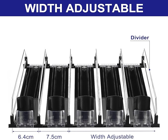 uxcell 5pcs Drink Organizer for Refrigerator, Self-Pushing Soda Can Organizer Width Adjustable Drink Dispenser Beverage Pusher for Fridge Pantry Vending Machine, Black