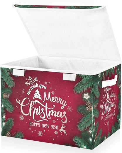 senya Christmas Storage Baskets Collapsible Storage Bins with Lids, Merry Christmas Happy New Year Storage Boxes Clothes Baskets for Organizing