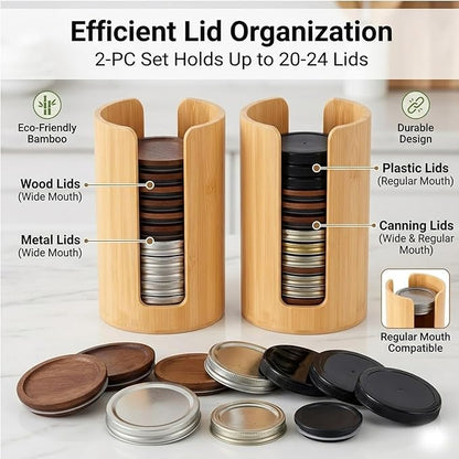 Mason Jar Lid Organizer (2pcs), Mason Jar Lid Storage Made, Suitable for Mason/Canning/Bamboo Lids, Fit Perfectly, Stackable Steady (Wide Mouth)