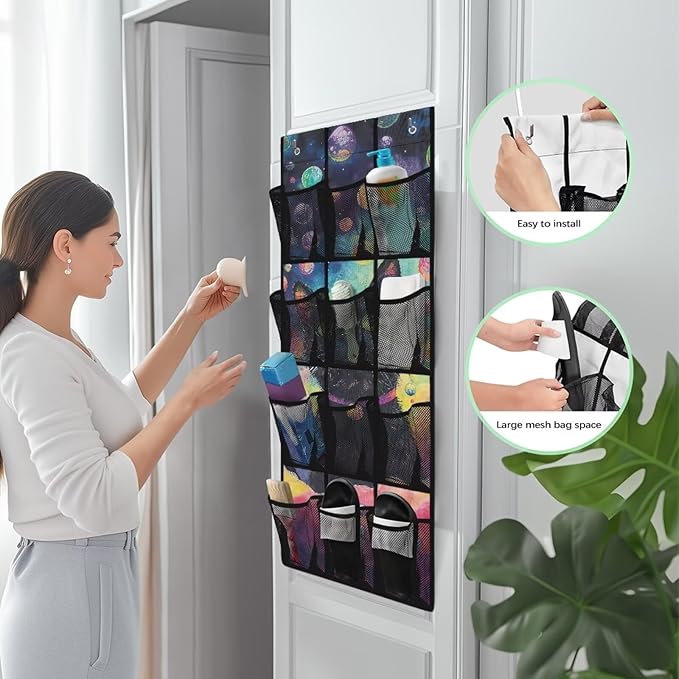 Cat Over the Door Shoe Organizer Space Saving Hanging Shoe Rack Holder with 12 Pockets Large Capacity Behind the Door Storage for Classrooms, Bedrooms, Dormitories
