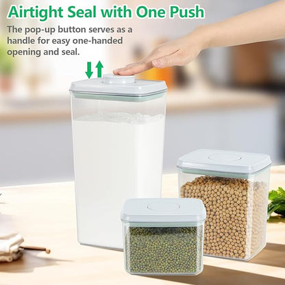 3 Pack Flour and Sugar Storage Containers with Pop-up Lid, 1.26Qt + 2.11Qt + 3.48Qt Food Storage Container for Rice, Spaghetti, Pasta, Nuts, Snack, Candy, Dog Treat, Kitchen Pantry Organization