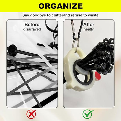 Zip Tie Holder Cable Tie Organizer Clip with Carabiner—Ideal for Tool Belts, Electrician Tool Storage, Reusable, Portable (White, 4-Pack)