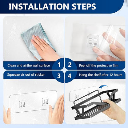9-Pack Shower Caddy Adhesive Replacement, Transparent Adhesive Hooks Stickers, Strong Hook Strip for Shower Caddy Basket Shelf, Soap Holder, Bathroom Storage Corner Shelves, Kitchen Racks