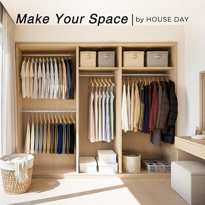 HOUSE DAY Slim Wooden Hangers 30 Pack, Solid Wood Hanger with Non Slip Shoulder Notches & Pant Bar, Smooth Finish Wood Clothes Hangers for Shirts, Suits, Jackets, Natural