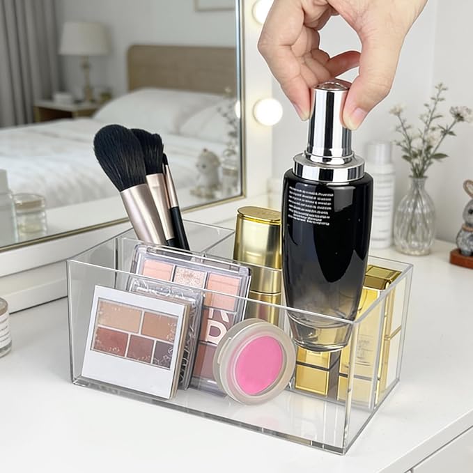 Vowcarol Clear Makeup Brush Holder Organizer, 4-Slots Vanity Makeup Organizer for Palettes and Brushes