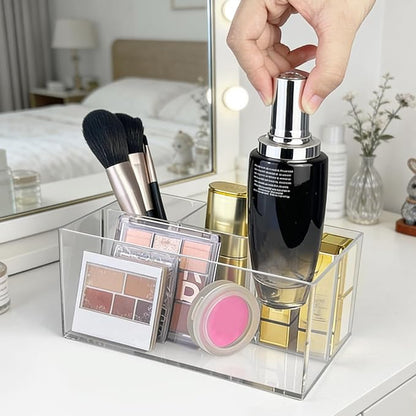 Vowcarol Clear Makeup Brush Holder Organizer, 4-Slots Vanity Makeup Organizer for Palettes and Brushes