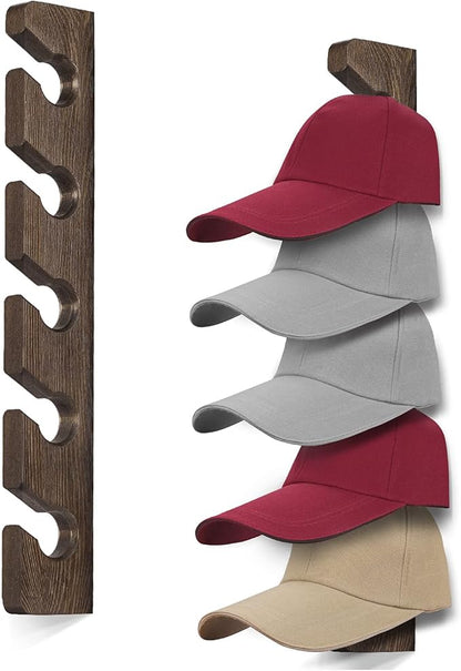 Hat Rack for Wall Baseball Cap Organizer Hanger (2 Pack) Modern Wooden Hat Holder Wall-Mounted Caps Display for Closet Door Bedroom Entryroom Laundry (Brown) …