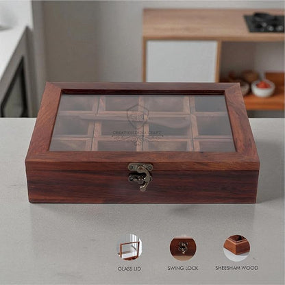 Wooden Spice Box set for Kitchen Large Containers Spice Jars & Spoon in Sheesham Wood Masala Dabba for Kitchen Masala Dani Namak Dani Dabba Multipurpose Decorative Boxes