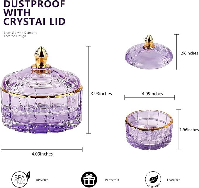 ALAMHI Crystal Candy Jar Apothecary Decorative Jars with Lids Purple Storage Jewelry Glass Trinket Box Cute Candy Dish with Lid for Candy Buffet Gift Ideas, for Women