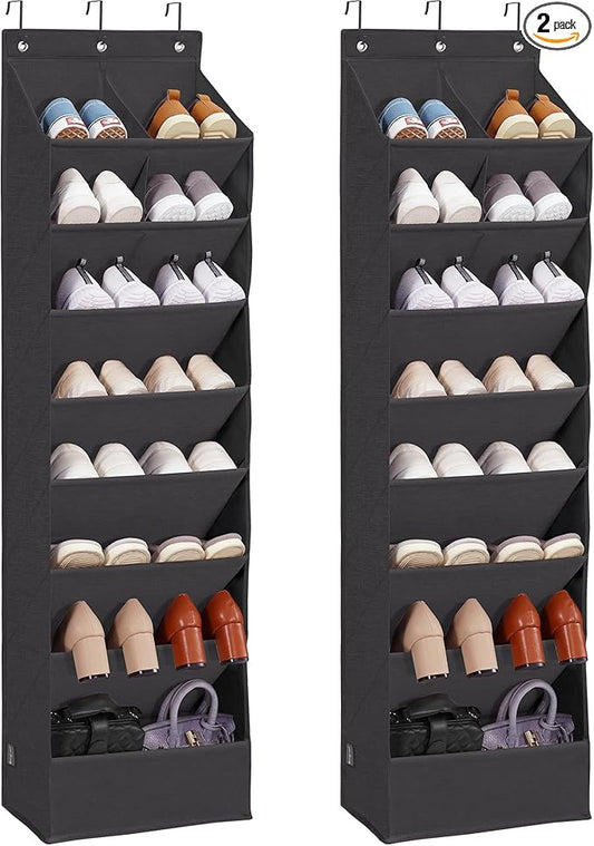 Over Door Organizer with 10 Extra Large Pockets, 23 Pairs Shoes Large Capacity Hanging Storage Organizer for Shoes, Diapers, Black, 8 Layers, 2-Pack