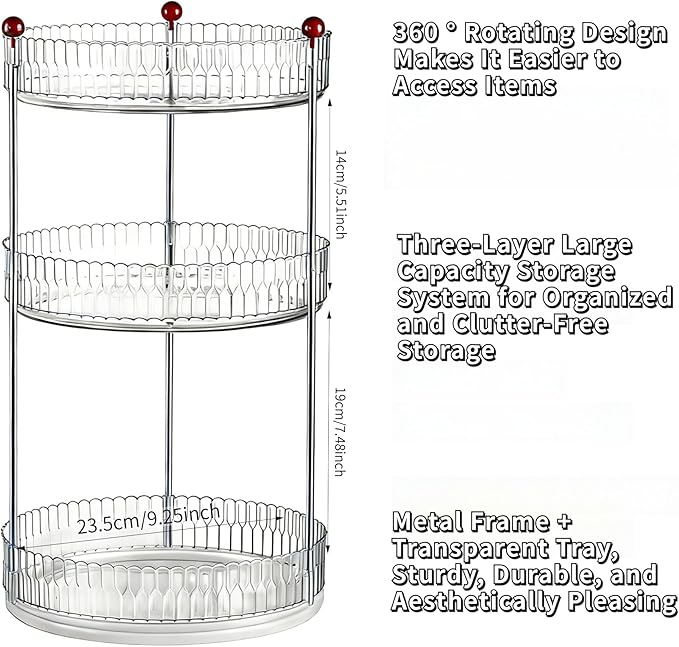 Transparent Cosmetic Makeup Perfume Tray Kitchen Bathroom Desktop Multi-Functional Storage Display 3Tier