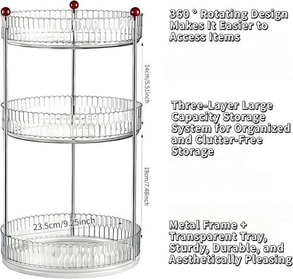 Transparent Cosmetic Makeup Perfume Tray Kitchen Bathroom Desktop Multi-Functional Storage Display 3Tier