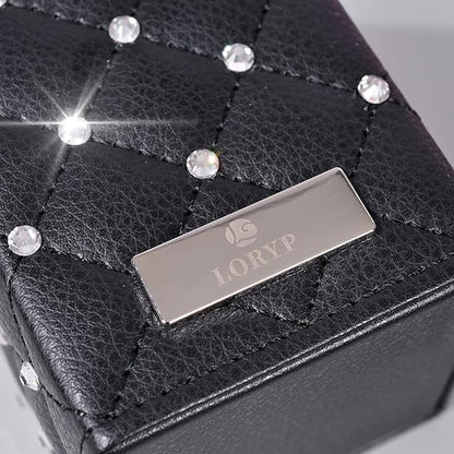 LORYP Makeup Brush Holder Crystal Brushes Cup Black PU Make up Brush Case Bag Storage for Women (Black)