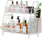 VITVITI 2-Tier Bathroom Organizer Countertop, Metal Wire Mesh Bathroom Counter Organizer Storage with Basket Hooks, Vanity Tray Shelf, Kitchen Spice Rack, Small White
